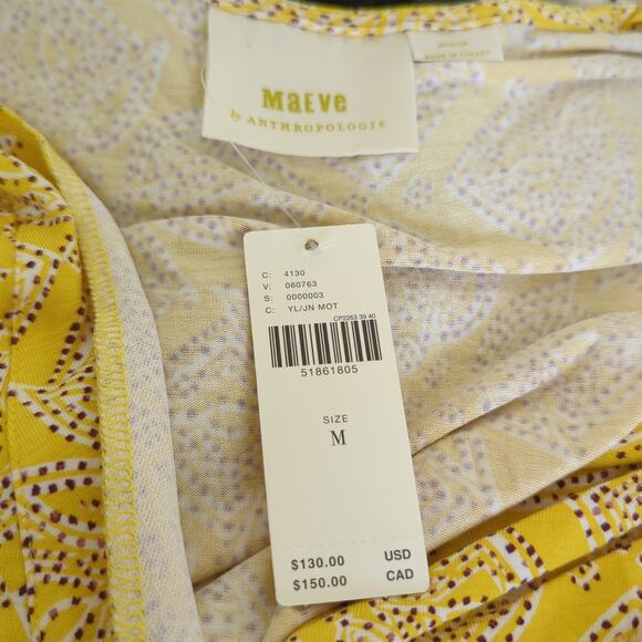 NWT Maeve Anthropologie Fete Midi Medium Dress Yellow Motif Faux Wrap Surplice - Picture 4 of 7